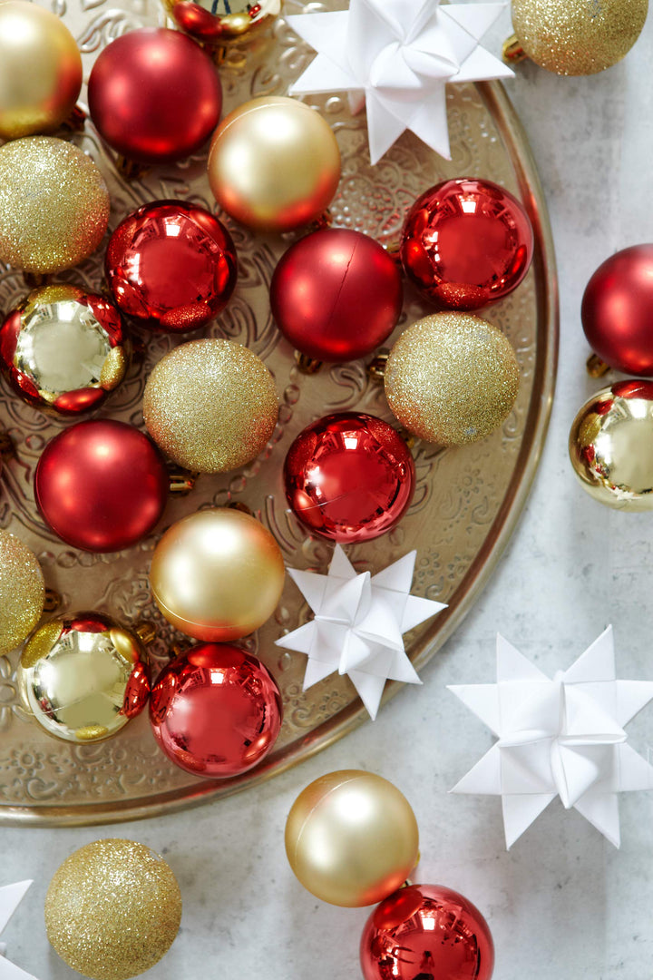 Set of 30 Red & Gold Shatterproof Christmas Tree Balls