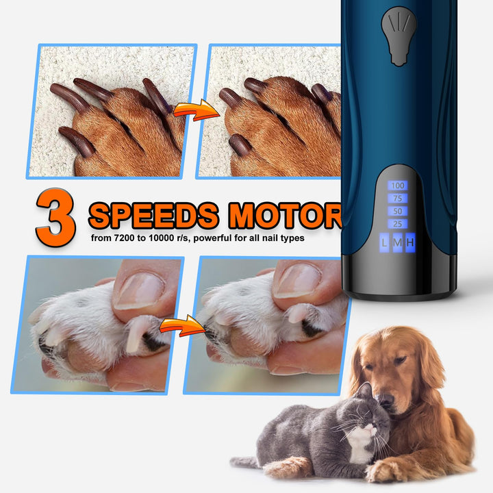 YABIFE Dog Nail Grinder with Nail Clipper, Dog Nail Trimmers Kit, Super Quiet Electric Pet Nail Grinder, Rechargeable, for Small Large Dogs & Cats Toenail & Claw Grooming,3 Speeds, 2 Grinding Wheels