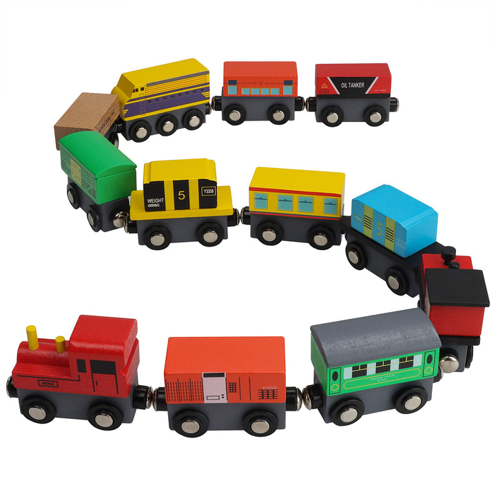 Wooden Train Set 12 PCS - Train Toys Magnetic Set Includes 3 Engines