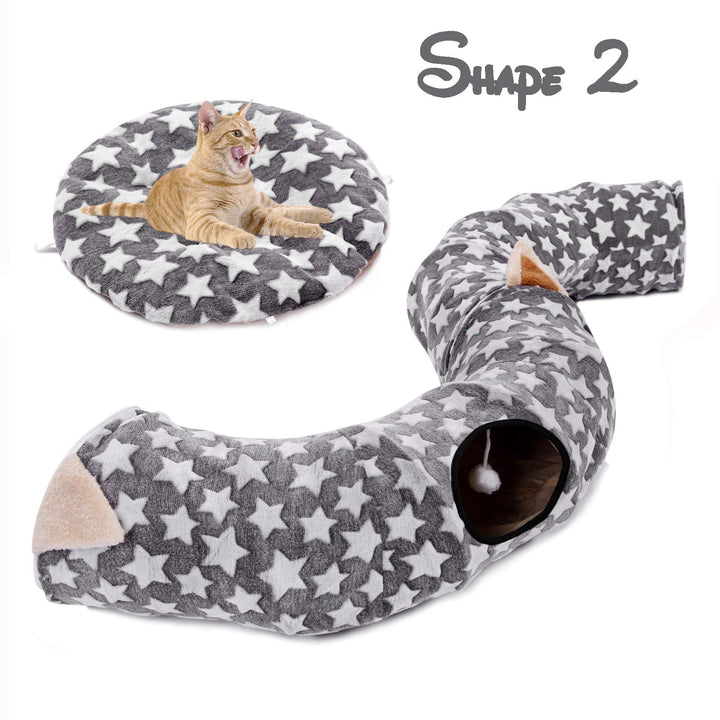 Large Cat Dog Tunnel Bed with Washable Cushion Big Tube Toys Plush Small Medium 6 FT Diameter Longer Crinkle Collapsible 3 Way
