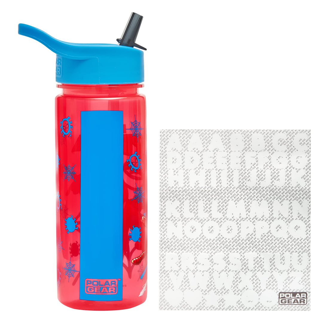 Marvel Spider-Man Personalised Sticker Water Bottle with Straw 500ml – Official Merchandise by Polar Gear Kids Reusable Non Spill BPA Free Tritan – Ideal For School Nursery Sports Picnic , Red & Blue