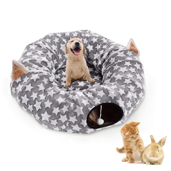 Large Cat Dog Tunnel Bed with Washable Cushion Big Tube Toys Plush Small Medium 6 FT Diameter Longer Crinkle Collapsible 3 Way
