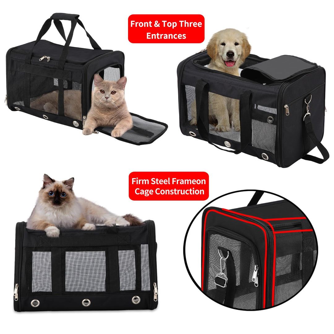 Soft Sided Foldable Cat/Dog/Pet Carrier Bag, Portable Puppy/Pets Travel Carriers For Cats/Dogs With Shoulder Strap & Removable Mat, Durable Cat Basket of 17 lbs Airline Approved - Black, M