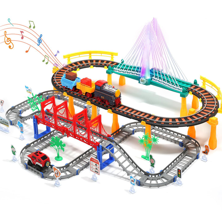 Train Set Toy, Tracks Car Toy, Train Track Playset for 3 4 5 Years Old Toddlers, Kids, Boys and Girls