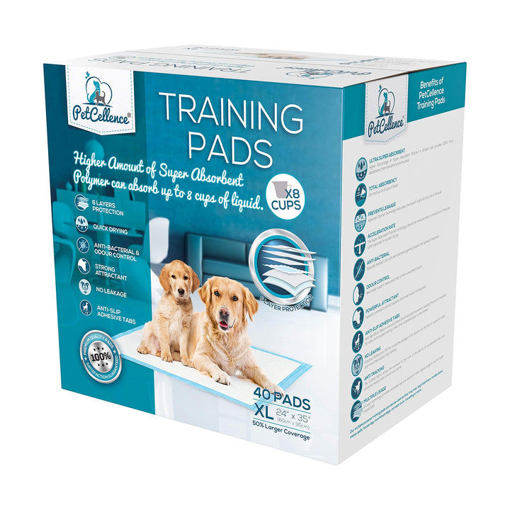 Boom! PetCellence Puppy Pads 40 Pack - 60 x 90cm Extra Large Dog Training Pads with Anti-Slip Tabs