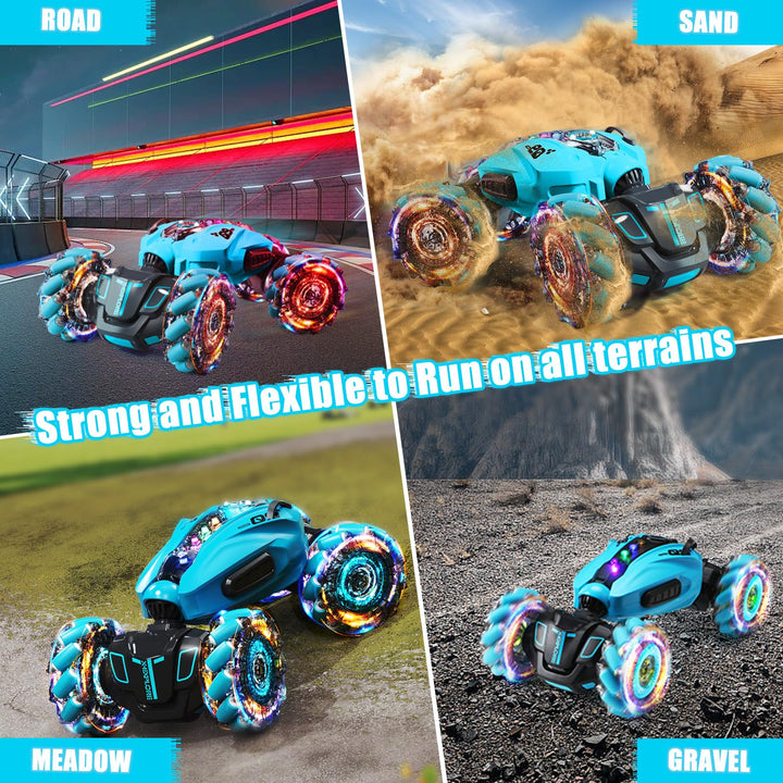 zootop Remote Control Car 2.4GHz RC Stunt Twist Car for Kids Transforming Gesture Racing Crawler Double Sided 360 Rotation RC Cars Toy with Lights Spray Music and 2 Rechargeable Batteries for kids