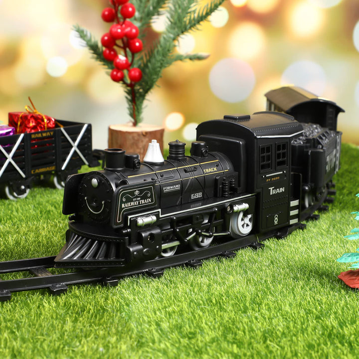 Train Set with Steam Locomotive Engine, Electric Train Toy for Boys Girls with Smokes