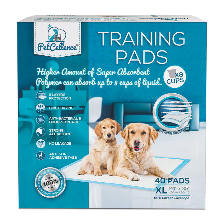 Boom! PetCellence Puppy Pads 40 Pack - 60 x 90cm Extra Large Dog Training Pads with Anti-Slip Tabs