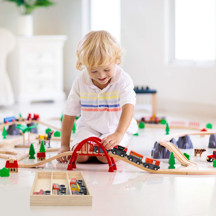 Wooden Train Set 12 PCS - Train Toys Magnetic Set Includes 3 Engines