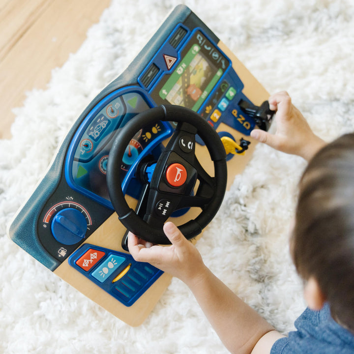 Melissa & Doug Vroom & Zoom Dashboard Toy, Wooden Dashboard, Toy with lights and sound effects, Realistic play steering wheel, Pretend Play, Ages 3,4,5, Gift for Boy or Girl