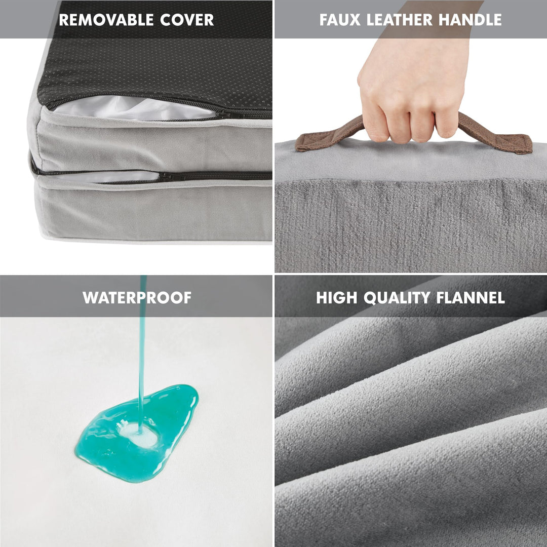 Codi Large Memory Foam Layer Dog Bed, Washable Orthopedic Dog Bed Couch with Removable Zipper Cover, Waterproof Dog Bed Sofa Bed, Grey, 91x68x(7.5+8.9) cm