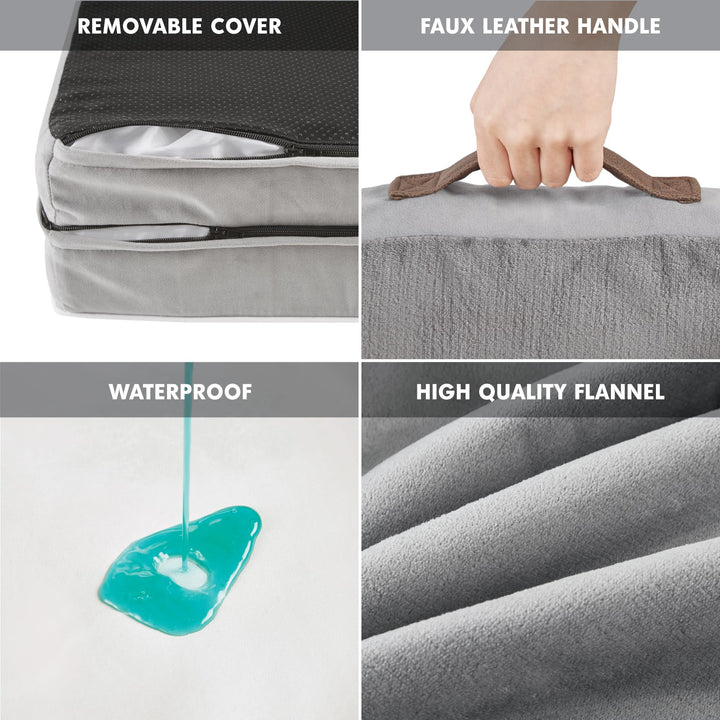 Codi Large Memory Foam Layer Dog Bed, Washable Orthopedic Dog Bed Couch with Removable Zipper Cover, Waterproof Dog Bed Sofa Bed, Grey, 91x68x(7.5+8.9) cm