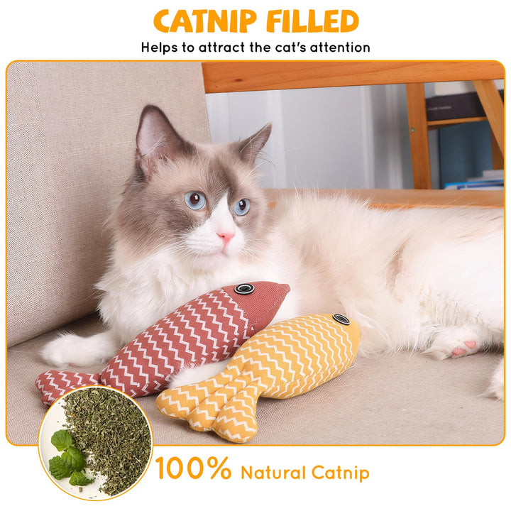 Kemowi 3pcs Catnip Toy, Fish Cat Toys For Indoor Cats Adult, Soft Linen Cat Chew Toy, Kitten Teething Cat Nips Toy, 3 Color Fish Shaped Cat Interactive Toy