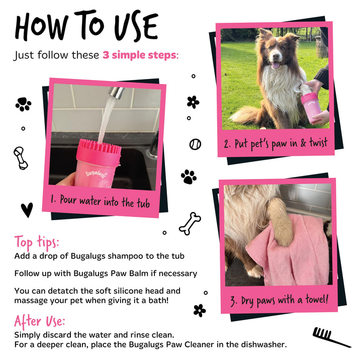 BUGALUGS Dog Paw Cleaner Paw Washers For Dogs. A Portable Dog Shower Paw Cleaner For Dogs & Cats. Dog Foot Washer is an Essential Dog Paw Washer Dog Walking Accessories (Large)
