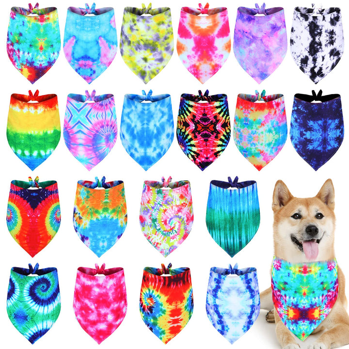 Weewooday 20 Pcs Tie Dye Dog Bandanas Bulk Dogs Washable Triangle Bibs Dog Scarf Dog Kerchief Puppy Neckerchief