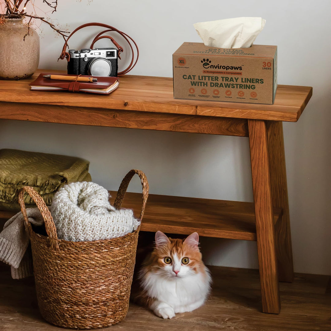 Enviropaws 30 XL Cat Litter Tray Liners | Biodegradable & Compostable | With Drawstrings | Extra Large | Scratch Resistant & Leak Proof | Cat Litter Bags for Large Litter Boxes | 90x43cm | 2 Mil Thick