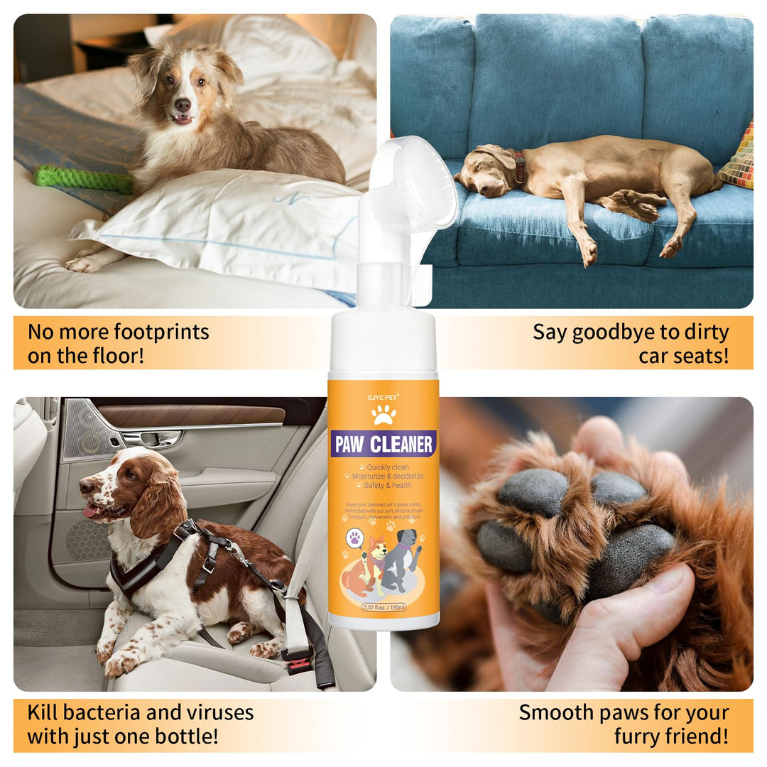 Paw Cleaner, No-Rinse Waterless Shampoo Dogs Cats Feet Cleaning Silicone Pet Grooming Brush, Rose Scent, 5.07 oz, Unique Design Pet Shampoo