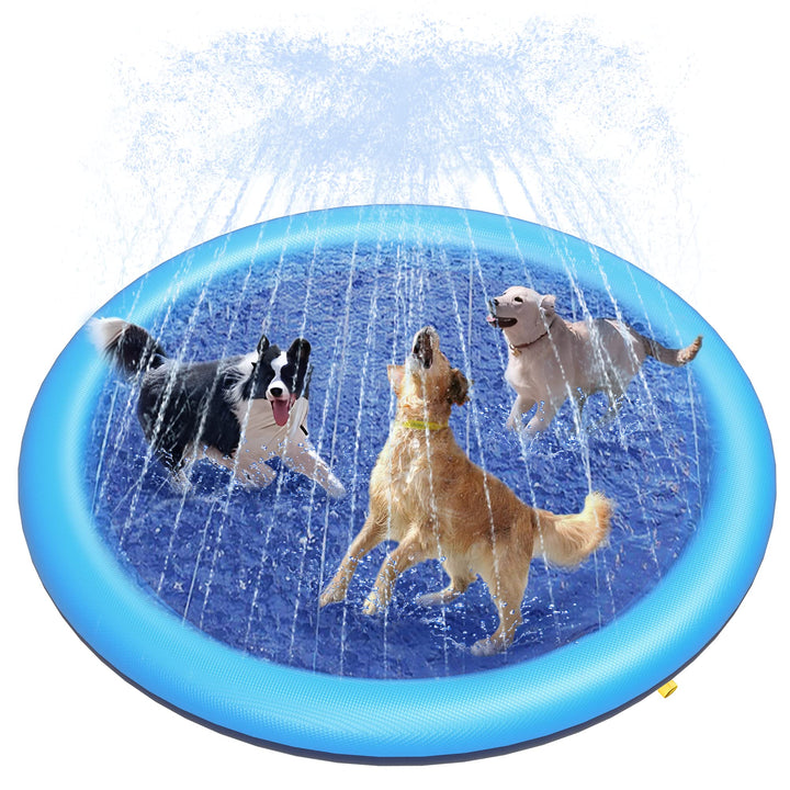 Peteast Dog Splash Pad Anti-Slip Dog Pools for Large Dogs 0.58mm Thick Dog Sprinkler Water Toy (Blue, 67 in)
