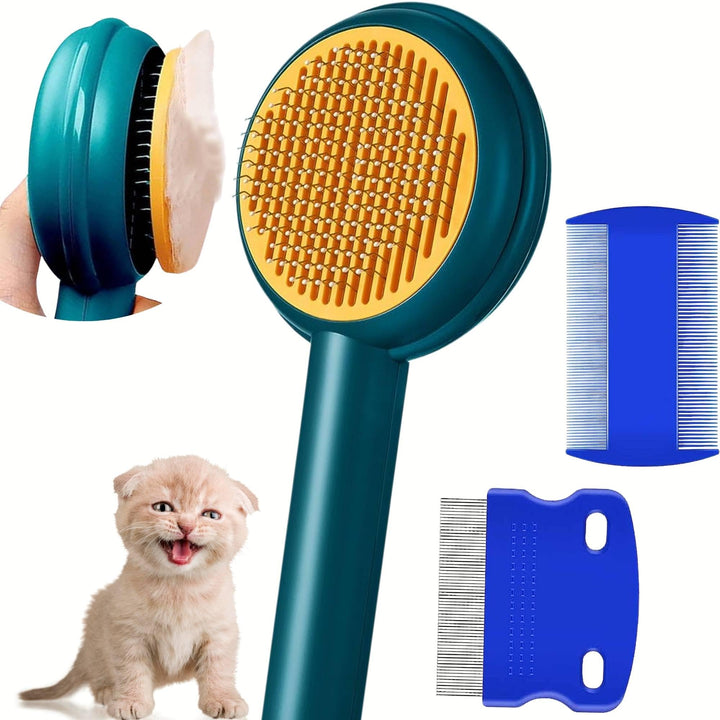 Cat Brush Dog Brush, FurGroom Cat Comb, Cat Grooming Self Cleaning Brush for Long or Short Haired Cats