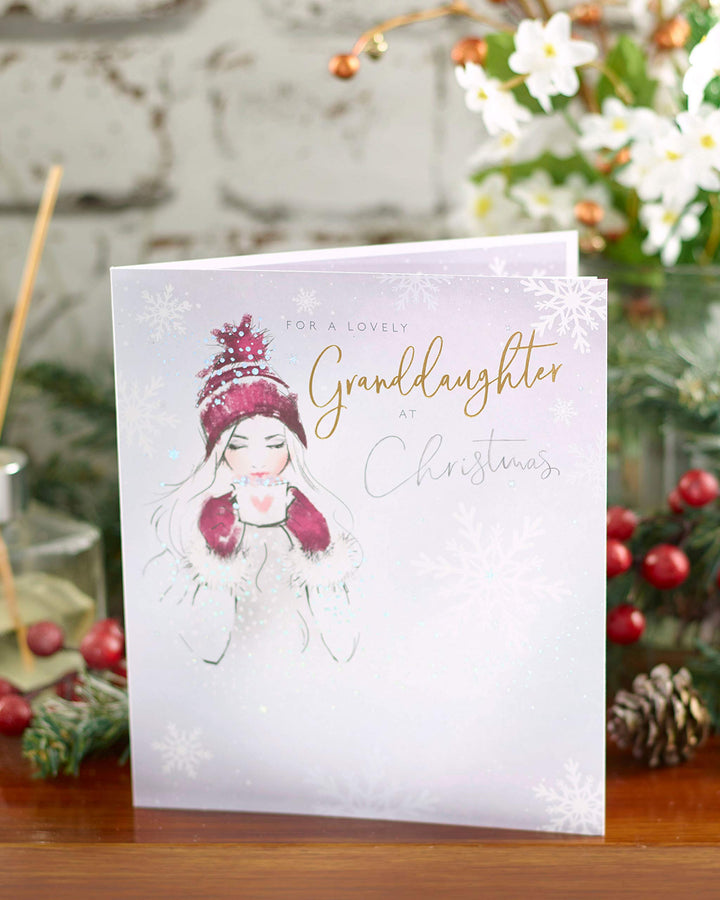 Cozy Girl Christmas Card for Granddaughter