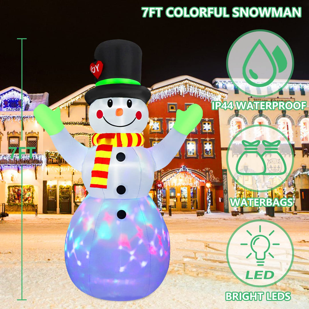 7 FT Inflatable Snowman with Rotating LED