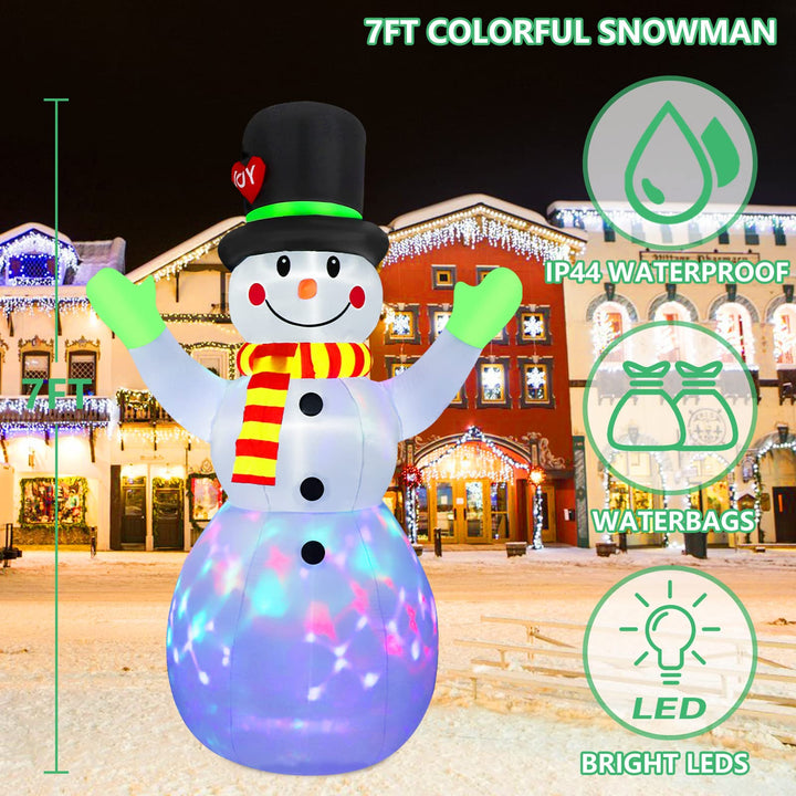 7 FT Inflatable Snowman with Rotating LED