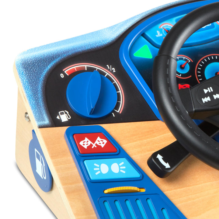 Melissa & Doug Vroom & Zoom Dashboard Toy, Wooden Dashboard, Toy with lights and sound effects, Realistic play steering wheel, Pretend Play, Ages 3,4,5, Gift for Boy or Girl