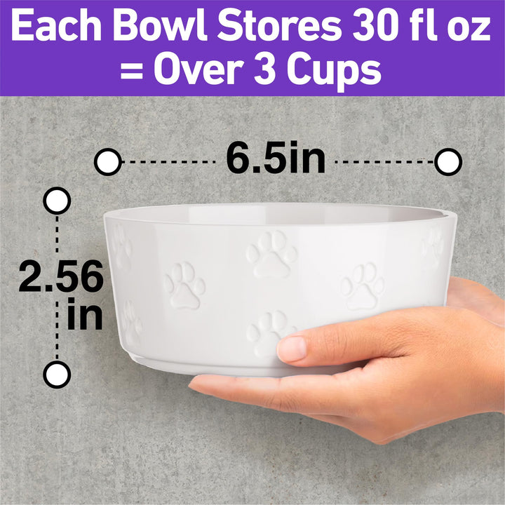 Ceramic Dog Bowl Set with Anti-Slip Rings - 6.5" Round x 2.5" Tall Set of 2 Ceramic Dog Bowls Medium Sized Dog