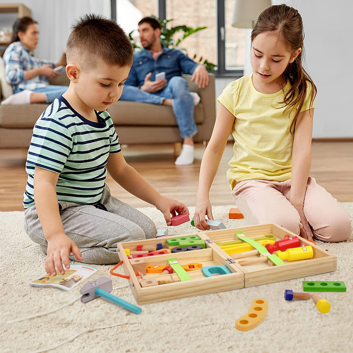 hifunti Kids Tool Set Wooden Toys for 2 3 4 5 Year Olds Girls Boys Role Play Montessori Educational Construction Toys Toddler Toys Birthday for Girls Boys Kids 3 4 5 Year Olds