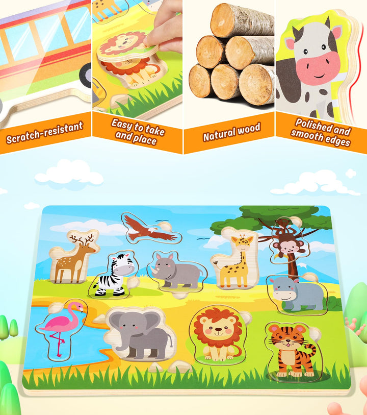 Gontence Wooden Jigsaw Puzzles for Kids - Toys for 2 3 Year Old Boys Girls