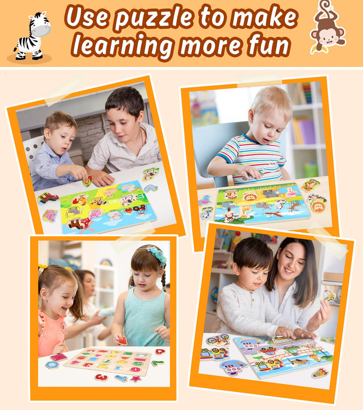 Gontence Wooden Jigsaw Puzzles for Kids - Toys for 2 3 Year Old Boys Girls