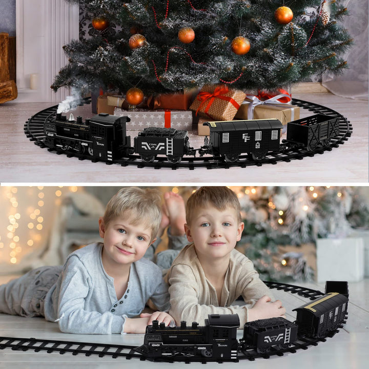 Train Set with Steam Locomotive Engine, Electric Train Toy for Boys Girls with Smokes