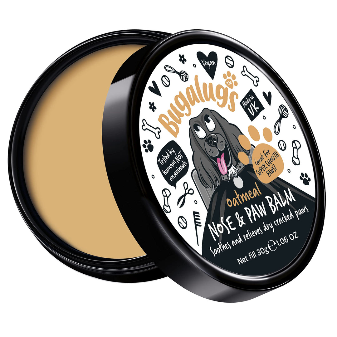 BUGALUGS Dog nose balm 30g, Natural lick safe Paw balm for dogs contains Colloidal Oatmeal, Dog paw cream Vegan formula nose balm for dogs reduces skin irritation and redness.
