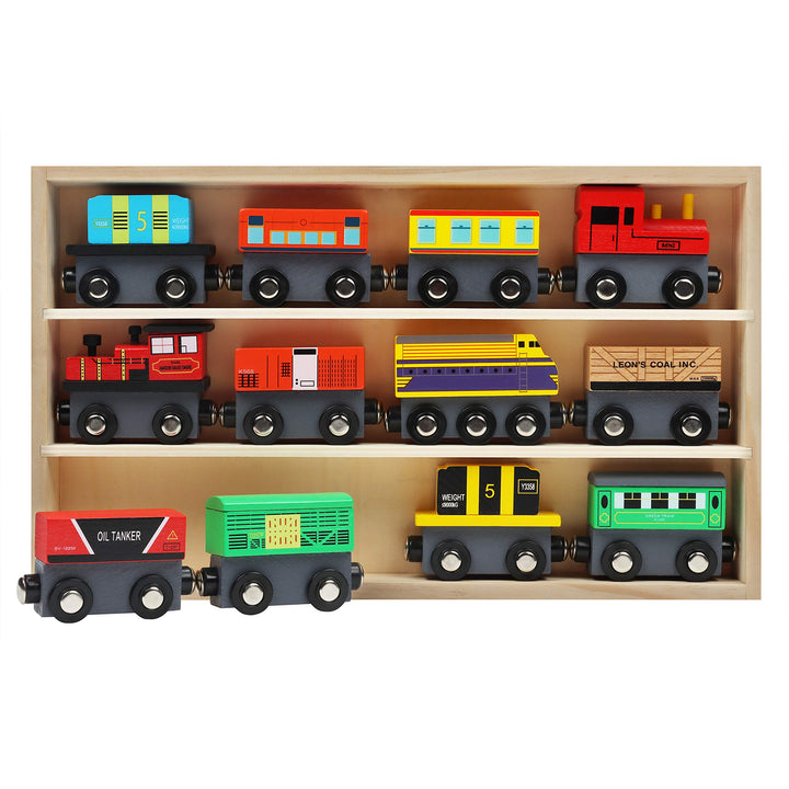 Wooden Train Set 12 PCS - Train Toys Magnetic Set Includes 3 Engines