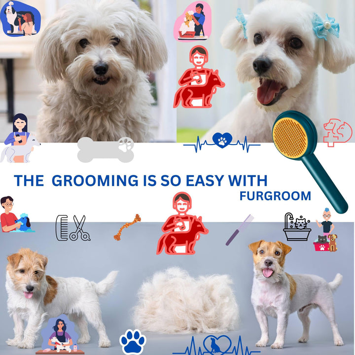 Cat Brush Dog Brush, FurGroom Cat Comb, Cat Grooming Self Cleaning Brush for Long or Short Haired Cats