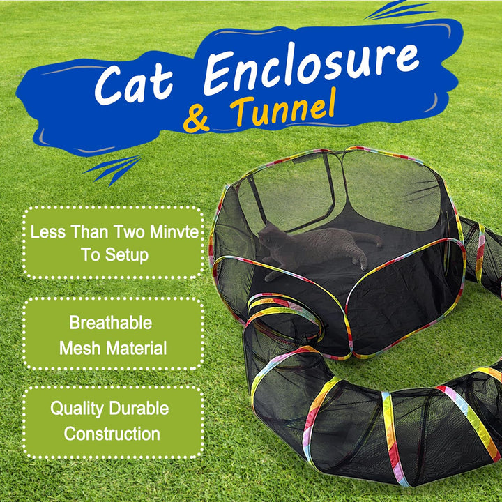 Outdoor Rainbow Cat Enclosures Playground,Outside House for Indoor Cats Include Portable Cat Tent, Circle Playpen Tunnel, for Kitty and Small Animals,Within Storage Bag (Iridescent)