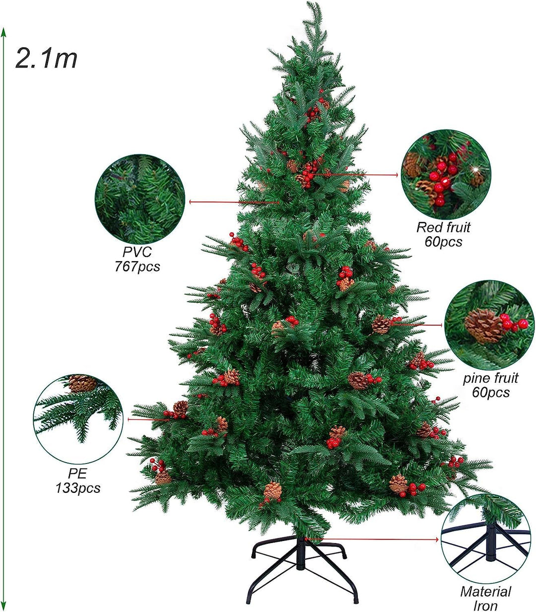 7FT PVC Christmas Tree with Pine Cones