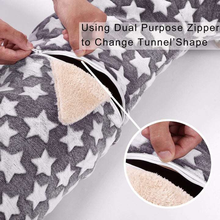 Large Cat Dog Tunnel Bed with Washable Cushion Big Tube Toys Plush Small Medium 6 FT Diameter Longer Crinkle Collapsible 3 Way