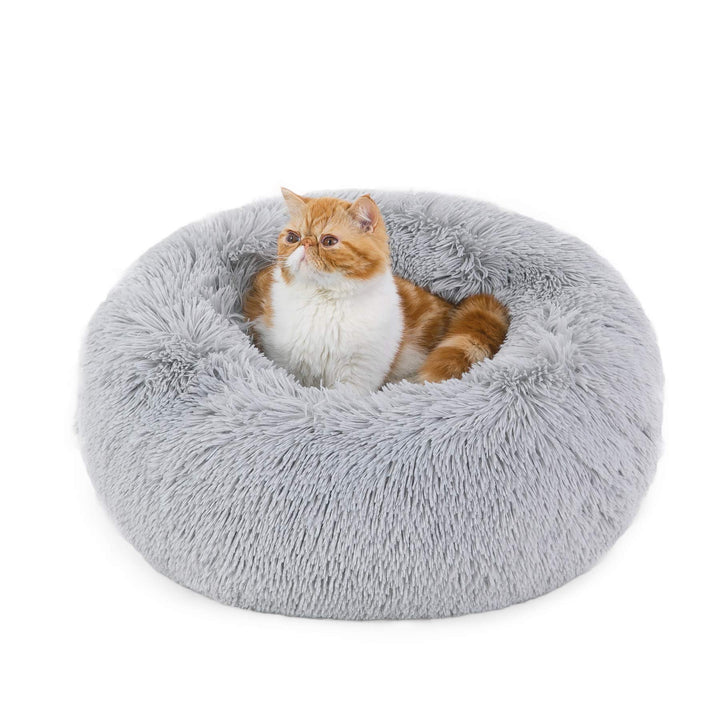 Bedsure Cat Bed Donut Bed - Cat Beds for Indoor Cats, Washable Fluffy Kitten Bed for Anti-Anxiety and Calming, Light Grey, 50x50x16cm