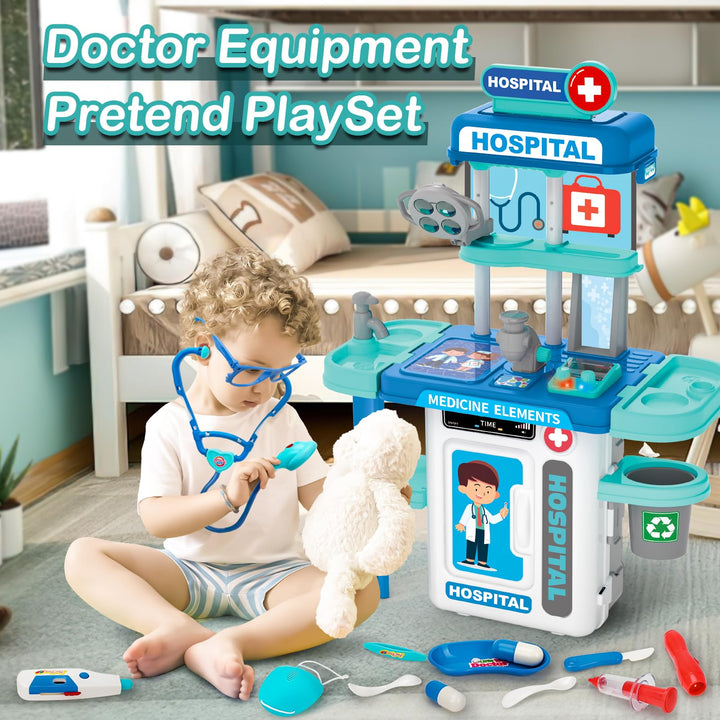 deAO Doctor Set for Kids Pretend Medical Station Set Medical Instruments Stethoscope with Realistic & Lights Doctor Role Play Educational Toys for 3 4 5 Year Old Girls Boys Christmas Birthday