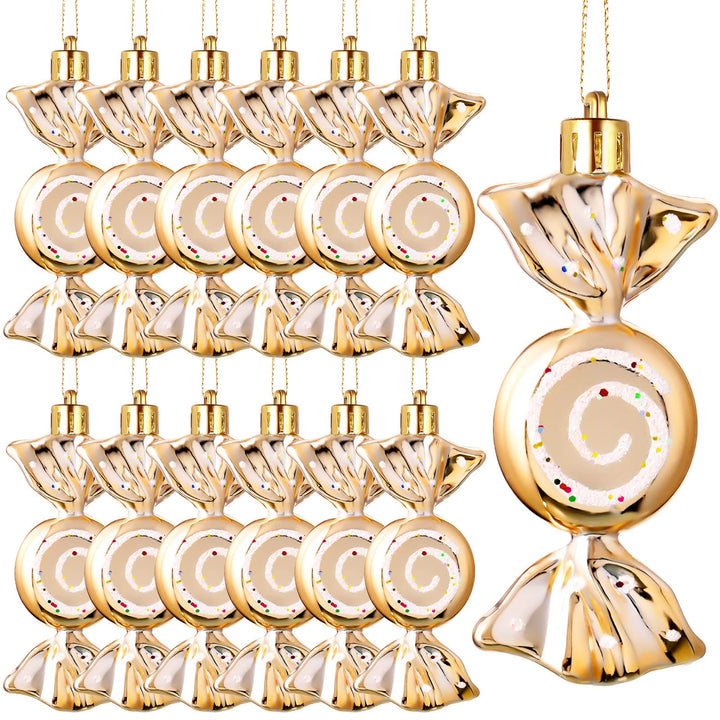 12 Glittery Gold Candy Cane Ornaments for Christmas & Halloween