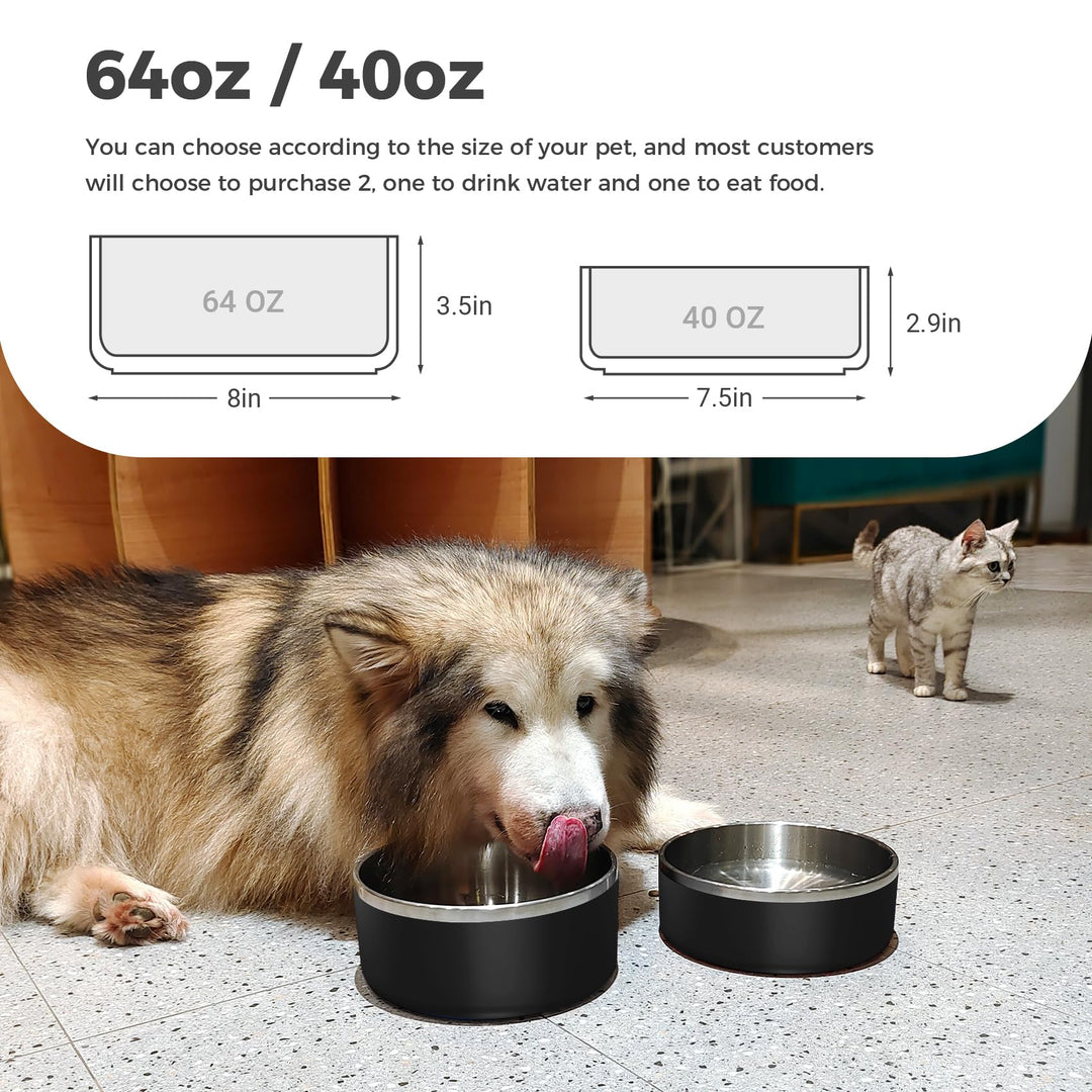 WENBOKMIN Dog Bowl, Stainless Steel Dog Food and Water Bowl with Non Slip Quiet Bottom, Easy to Clean, Dishwasher Safe, 40oz, Black