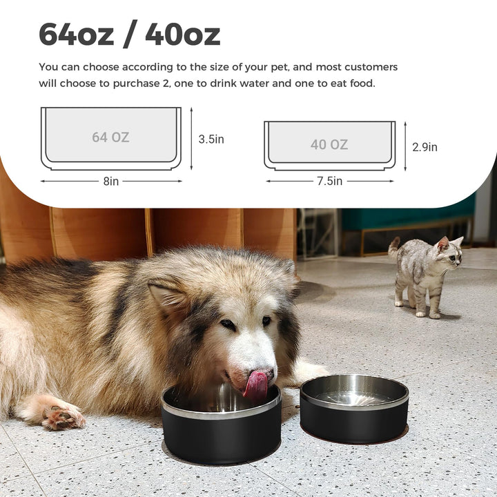 WENBOKMIN Dog Bowl, Stainless Steel Dog Food and Water Bowl with Non Slip Quiet Bottom, Easy to Clean, Dishwasher Safe, 40oz, Black
