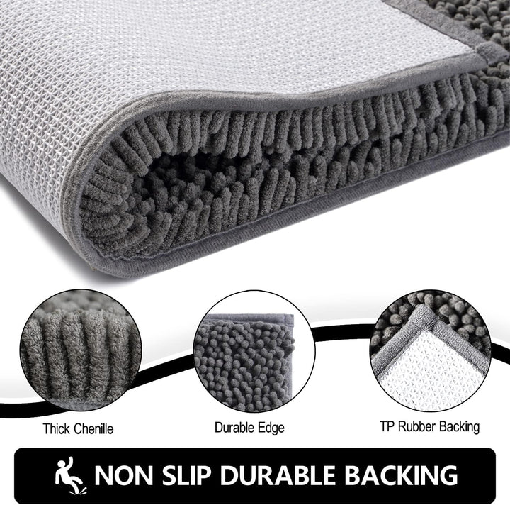 Royalotic Soft Chenille Water Absorbent Door Mat Indoor, Traps Mud and Moisture for Muddy Shoes Dog Paws, Durable Backing, Washable, Rug Door Mat for Entry, High Traffic Areas, 20''x30'', Grey