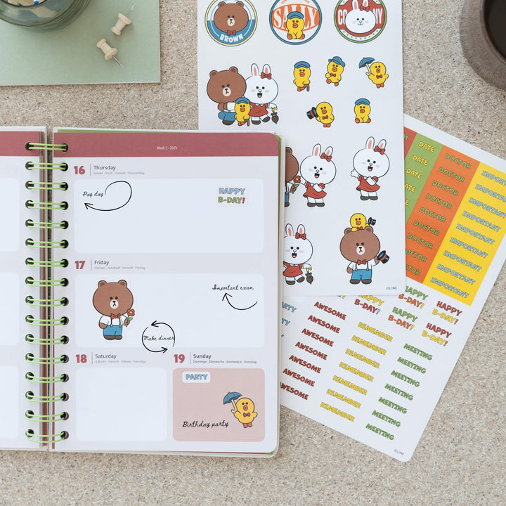 "Line Friends 2024-2025 Academic Diary: August to July, Week to View with Stickers
