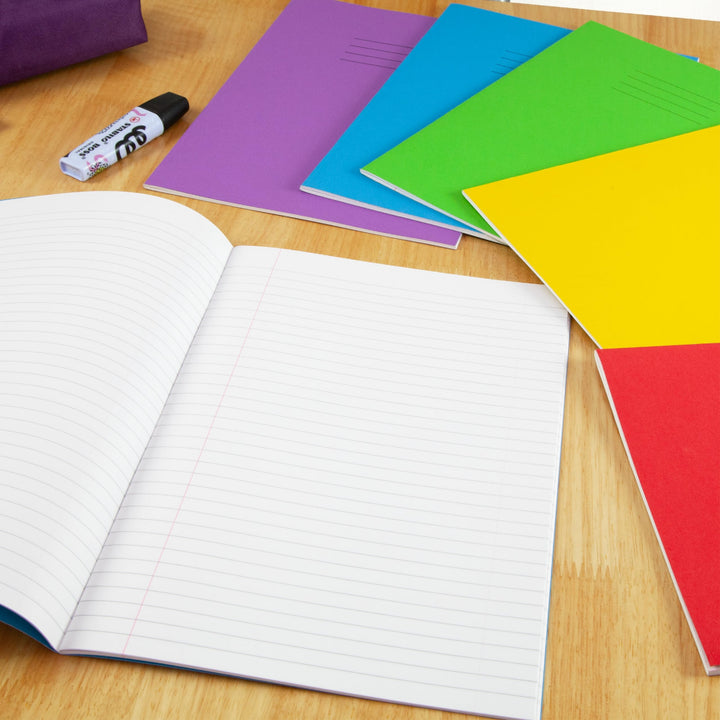 A4 Red Exercise Books, 48 Pages, Pack of 10, 8 mm Ruled