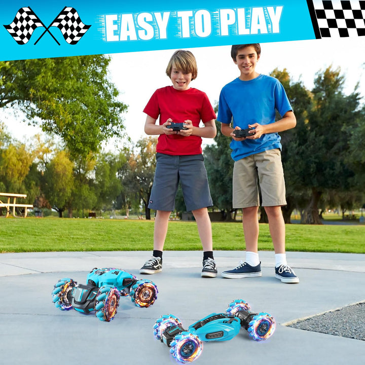 zootop Remote Control Car 2.4GHz RC Stunt Twist Car for Kids Transforming Gesture Racing Crawler Double Sided 360 Rotation RC Cars Toy with Lights Spray Music and 2 Rechargeable Batteries for kids