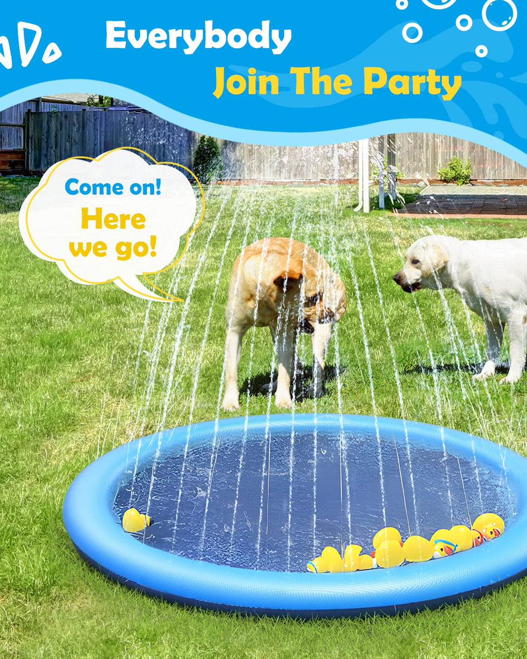 Peteast Dog Splash Pad Anti-Slip Dog Pools for Large Dogs 0.58mm Thick Dog Sprinkler Water Toy (Blue, 67 in)