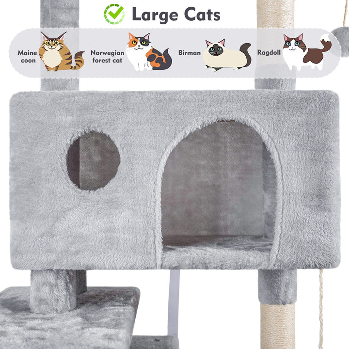 HOMIDEC Cat Tree, 151cm Cat Scratching Post Stable Cat Tower for Indoor Cat, Activity Centre Cat Climbing Tree with 2 Cat Houses
