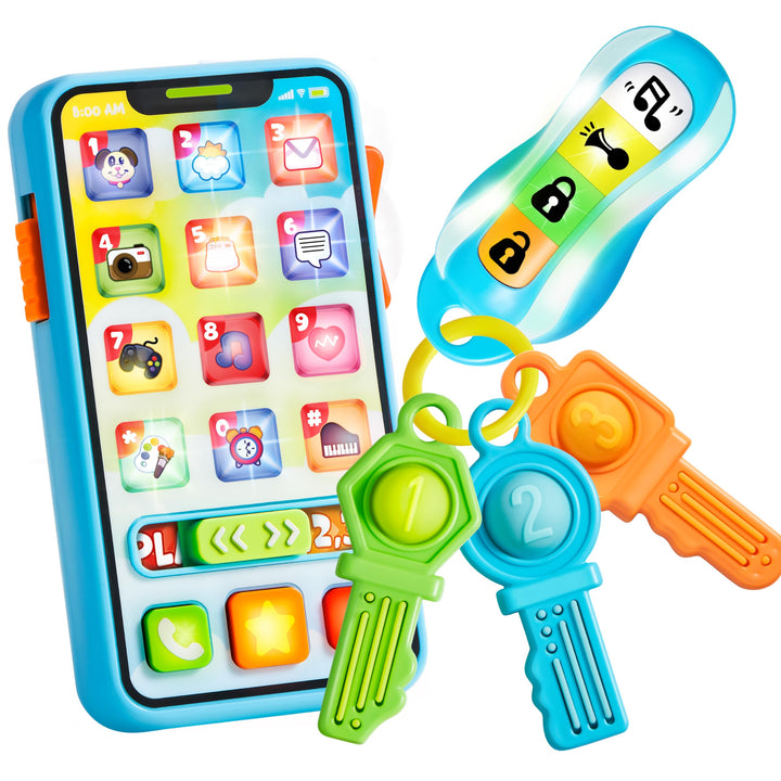 JOYIN Baby Musical Toy Phone and Car Keys Teether Set, 60+ Music and Learning Phrases, Baby Learning Toys 6-12 Months, Toddler Birthday Gifts for 1 2 3+ Year Old Girs Boy Toys